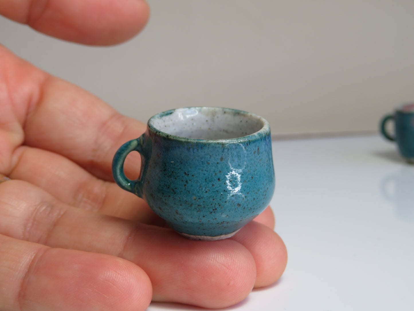 Handmade Miniature Pottery Coffee/ Tea Mugs. Blue and Green Tone. Hand thrown Miniature Ceramic. Beautiful Miniature Collectibles, Dollhouse, Pendants