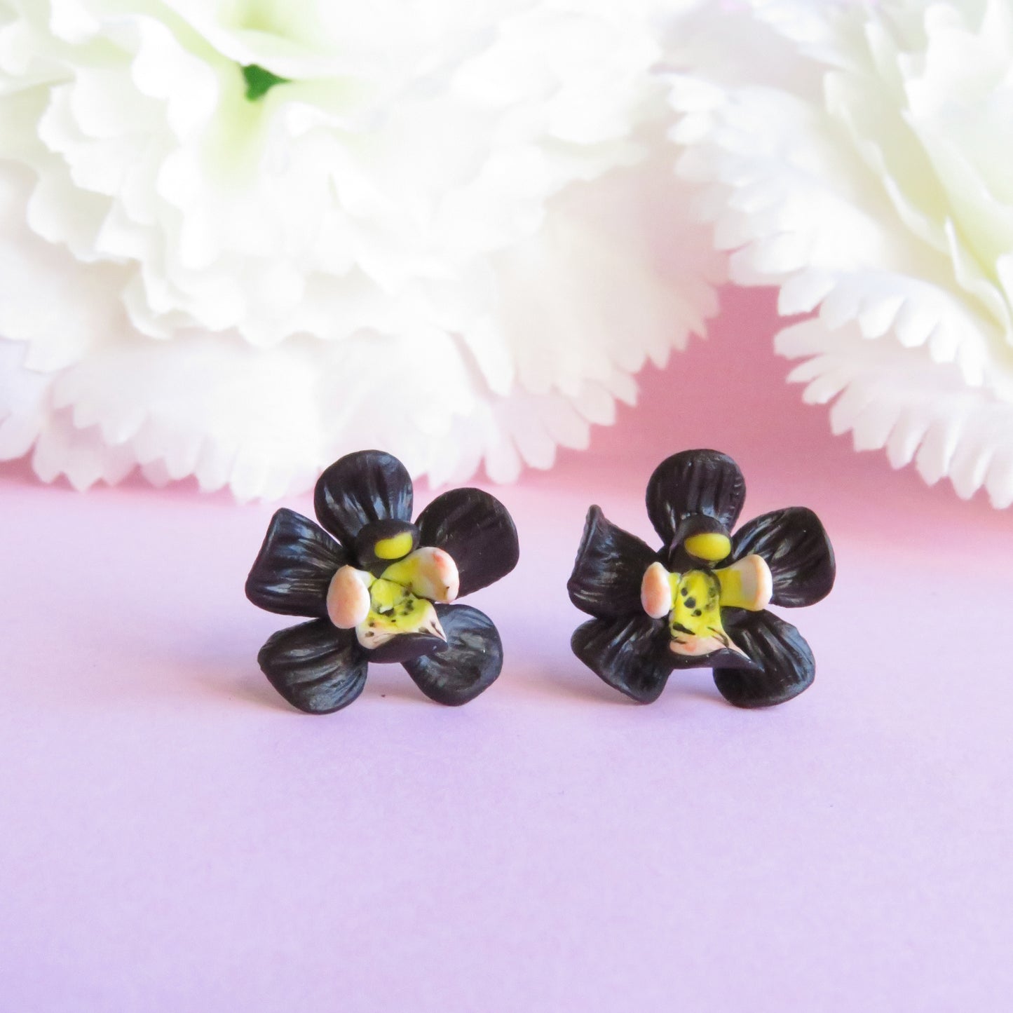 Black Orchid Flower Stud Earrings