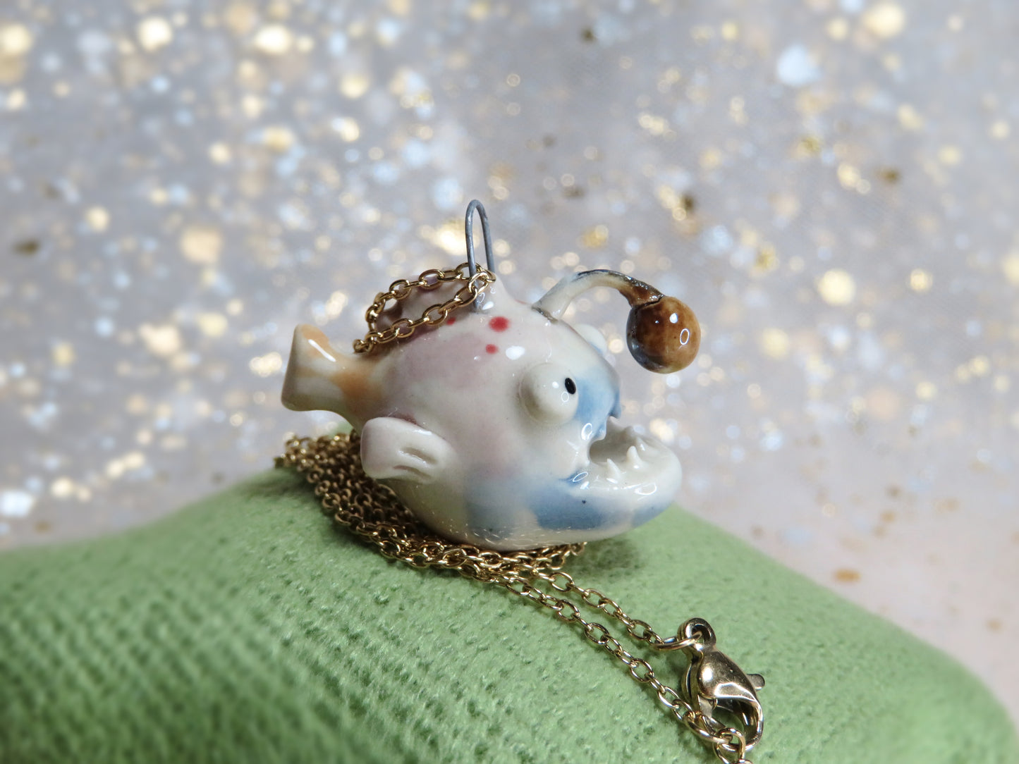 Ceramic Anglerfish Pendants. Deep sea fish. Angler Fish Charms. Marine Ocean Gift. Handmade Miniature Ceramic. Beautiful Miniature Collectibles