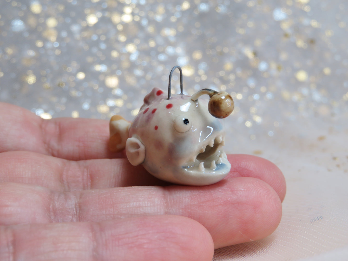 Ceramic Anglerfish Pendants. Deep sea fish. Angler Fish Charms. Marine Ocean Gift. Handmade Miniature Ceramic. Beautiful Miniature Collectibles