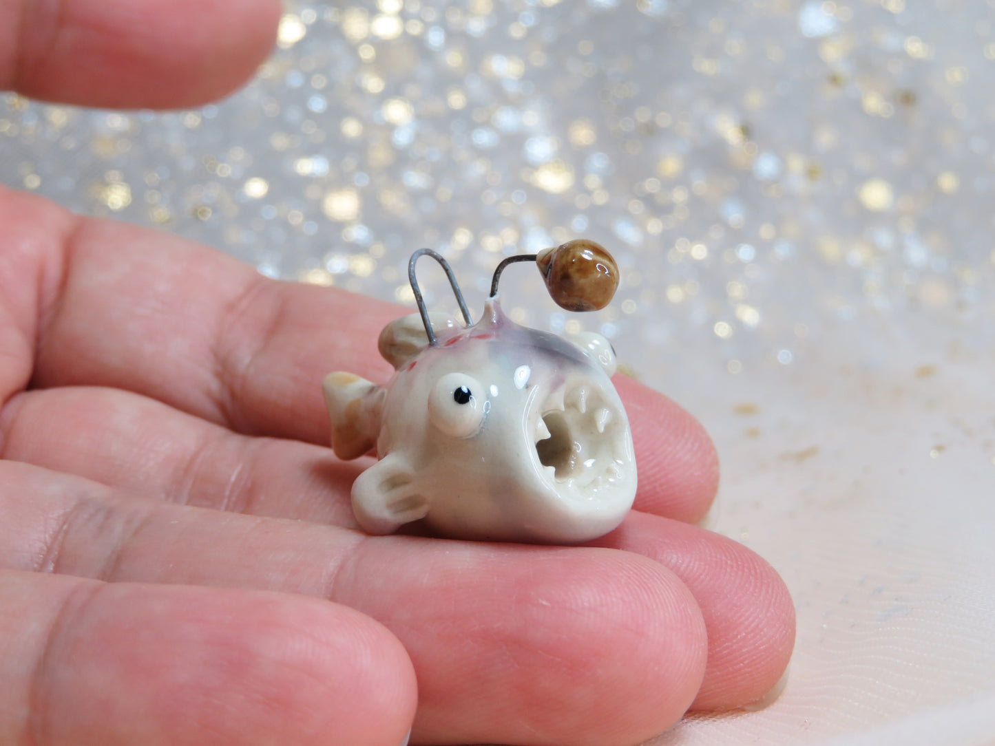 Ceramic Anglerfish Pendants. Deep sea fish. Angler Fish Charms. Marine Ocean Gift. Handmade Miniature Ceramic. Beautiful Miniature Collectibles