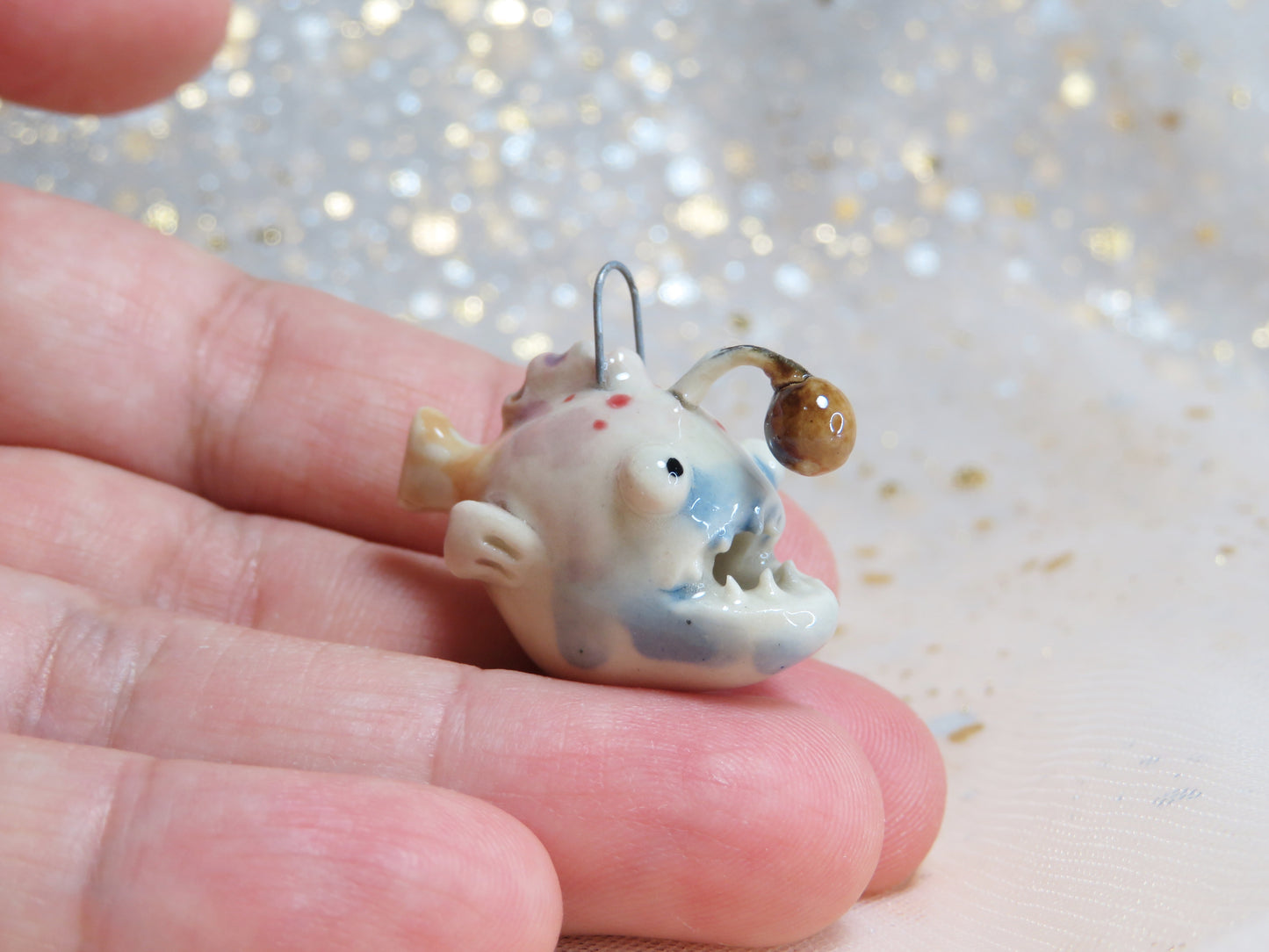 Ceramic Anglerfish Pendants. Deep sea fish. Angler Fish Charms. Marine Ocean Gift. Handmade Miniature Ceramic. Beautiful Miniature Collectibles