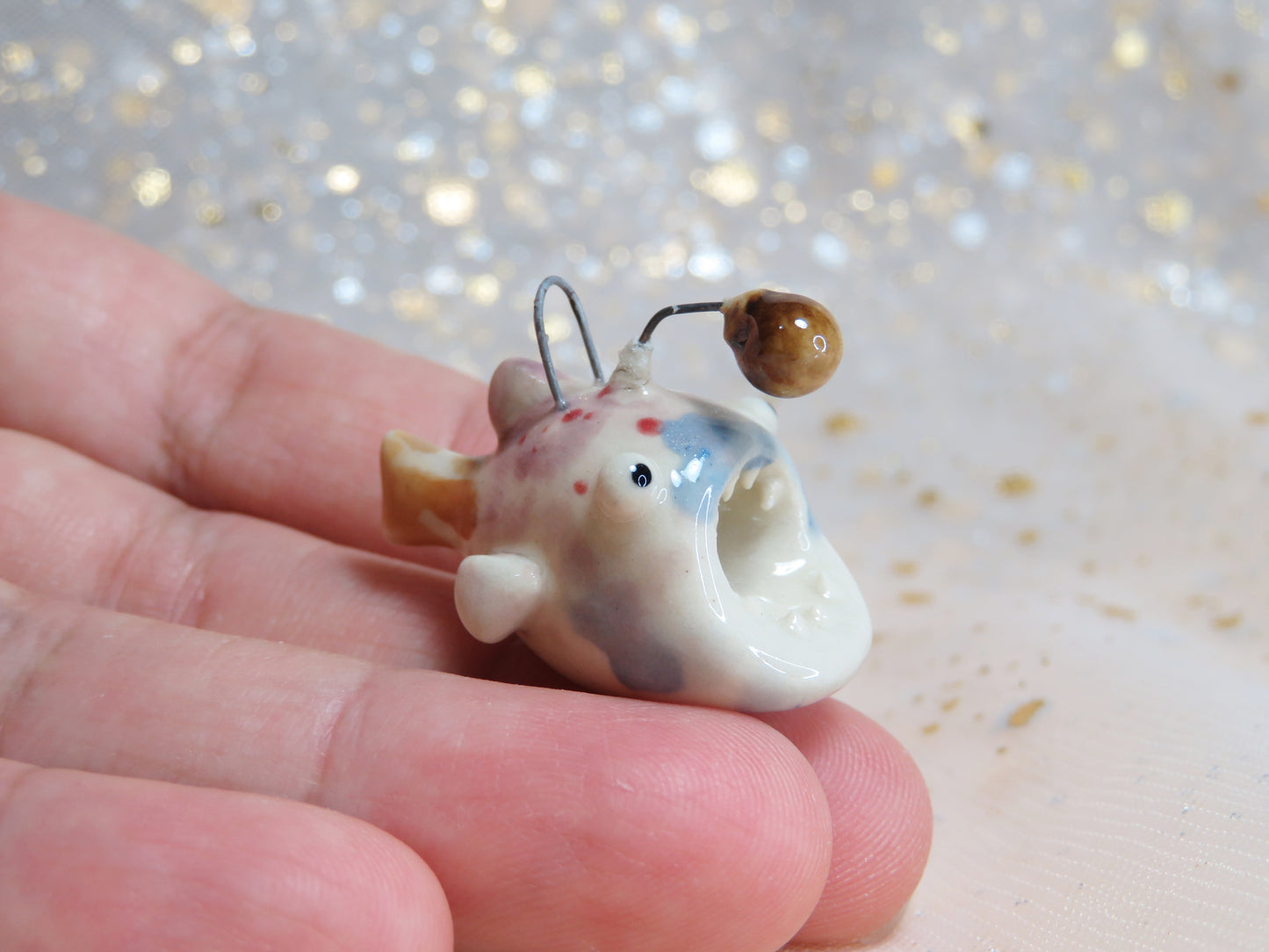 Ceramic Anglerfish Pendants. Deep sea fish. Angler Fish Charms. Marine Ocean Gift. Handmade Miniature Ceramic. Beautiful Miniature Collectibles