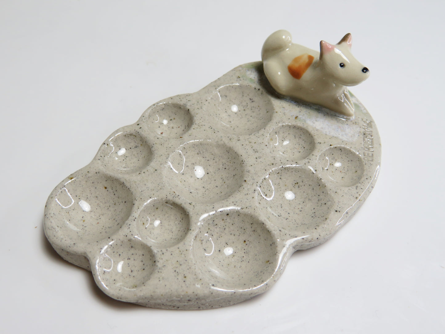 Ceramic Paint Palette. Puppy Waiting For A Treat. Handmade Paint Dish. Beautiful Collectibles. Special Gift for Artists