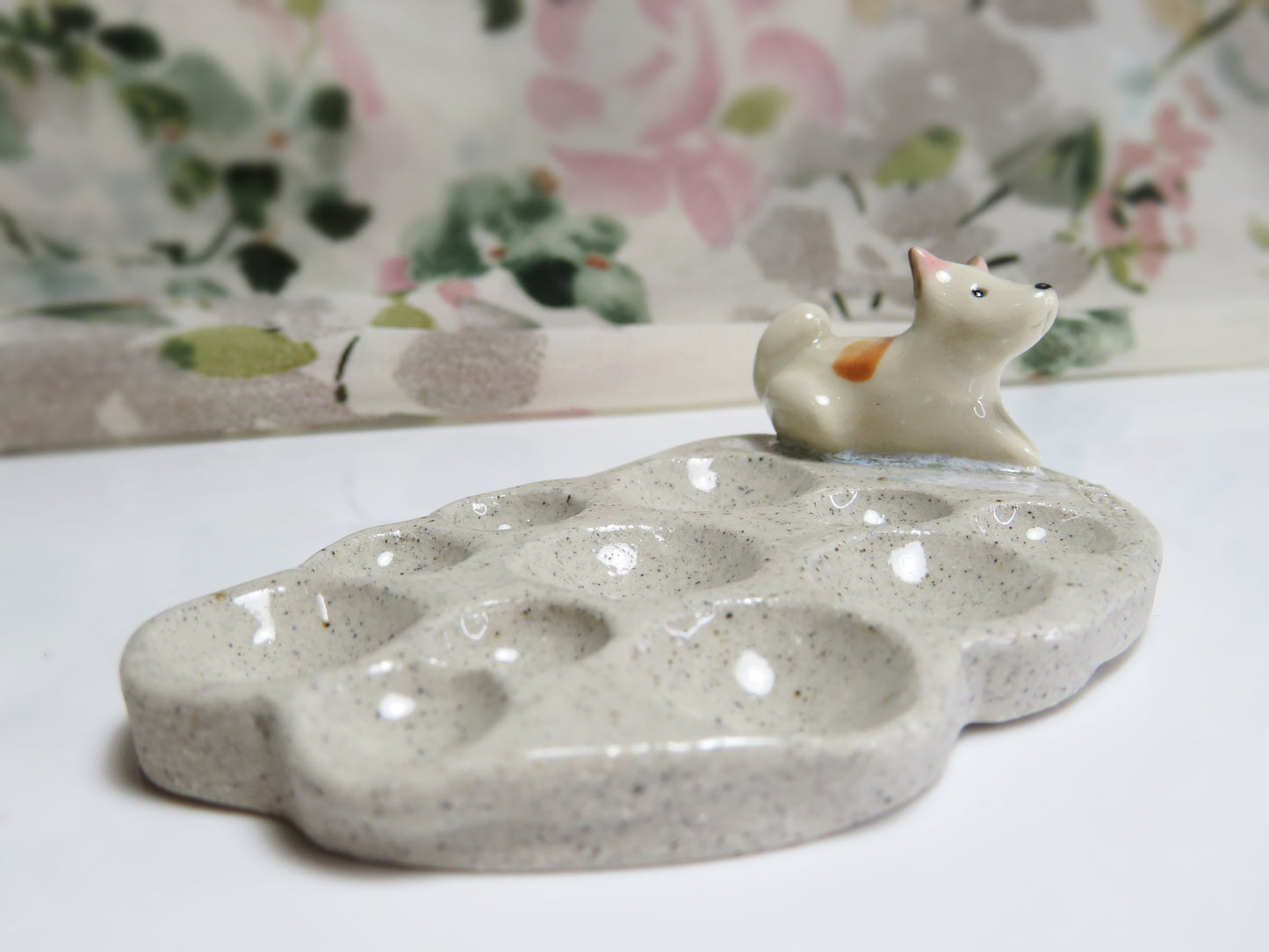 Ceramic Paint Palette. Puppy Waiting For A Treat. Handmade Paint Dish. Beautiful Collectibles. Special Gift for Artists