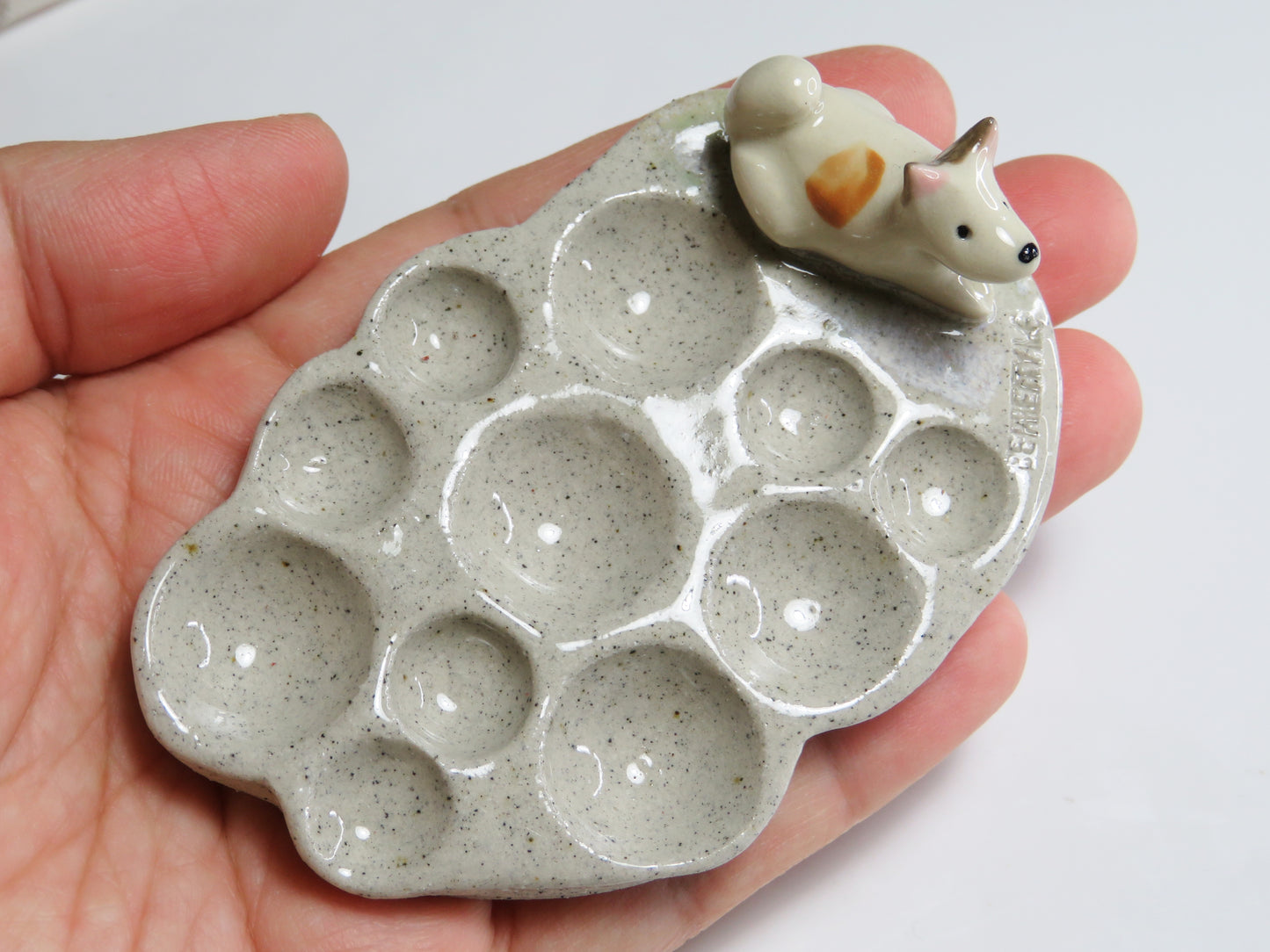 Ceramic Paint Palette. Puppy Waiting For A Treat. Handmade Paint Dish. Beautiful Collectibles. Special Gift for Artists
