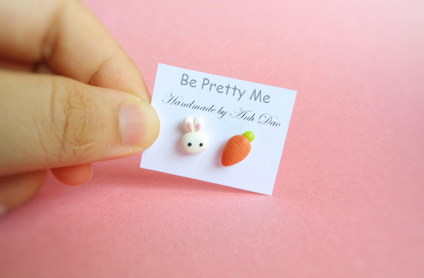 Cute bunny and carrot stud earrings