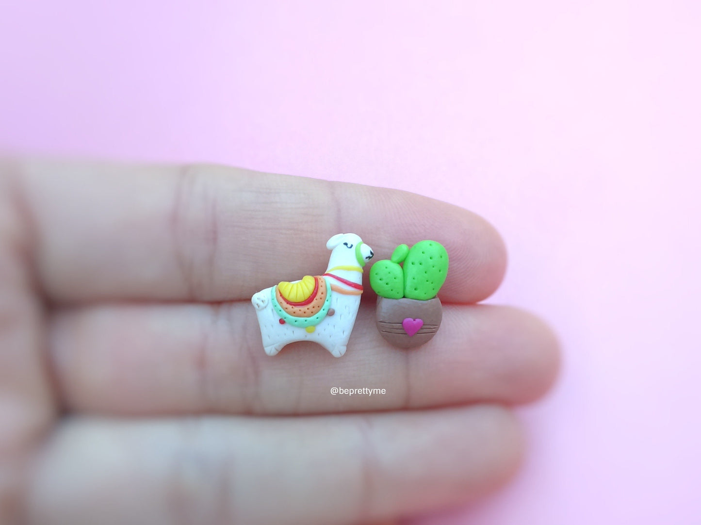 Llama and cactus pot stud earrings