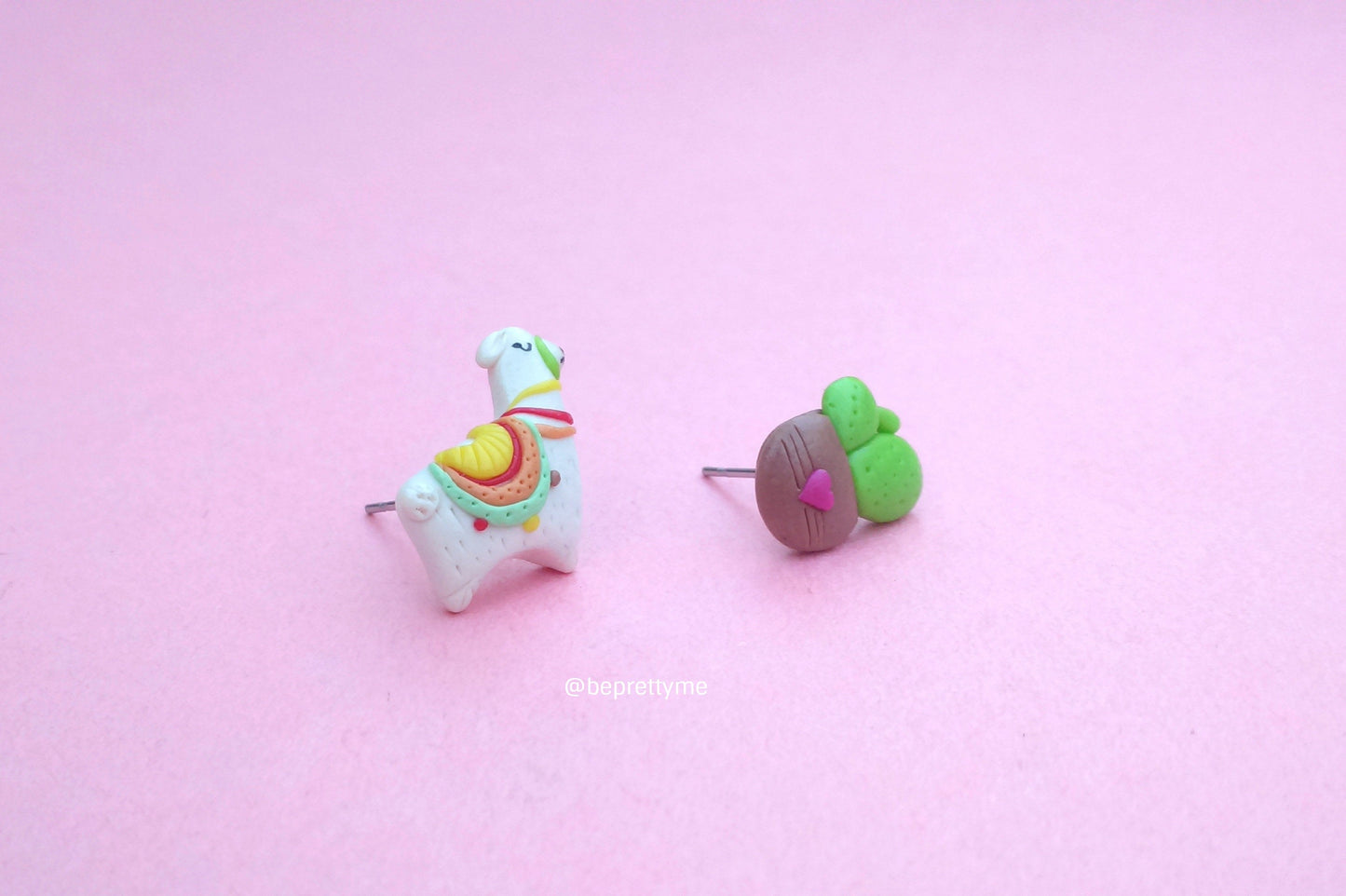 Llama and cactus pot stud earrings