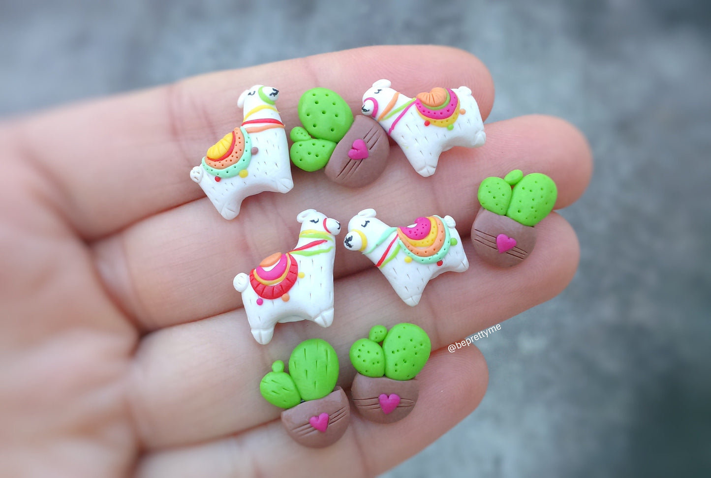 Llama and cactus pot stud earrings