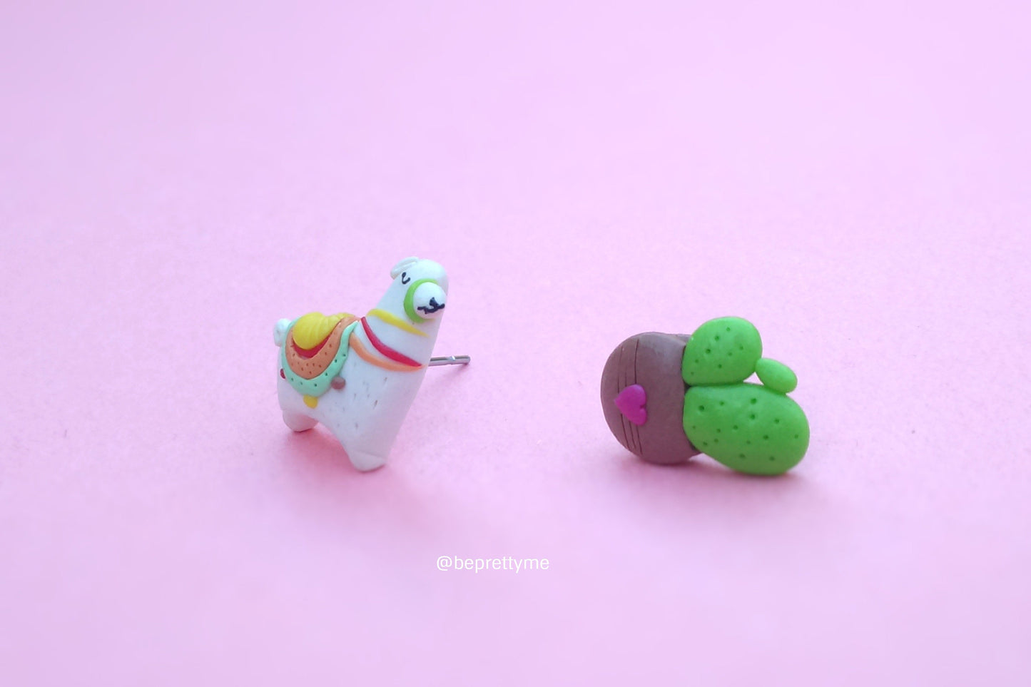 Llama and cactus pot stud earrings