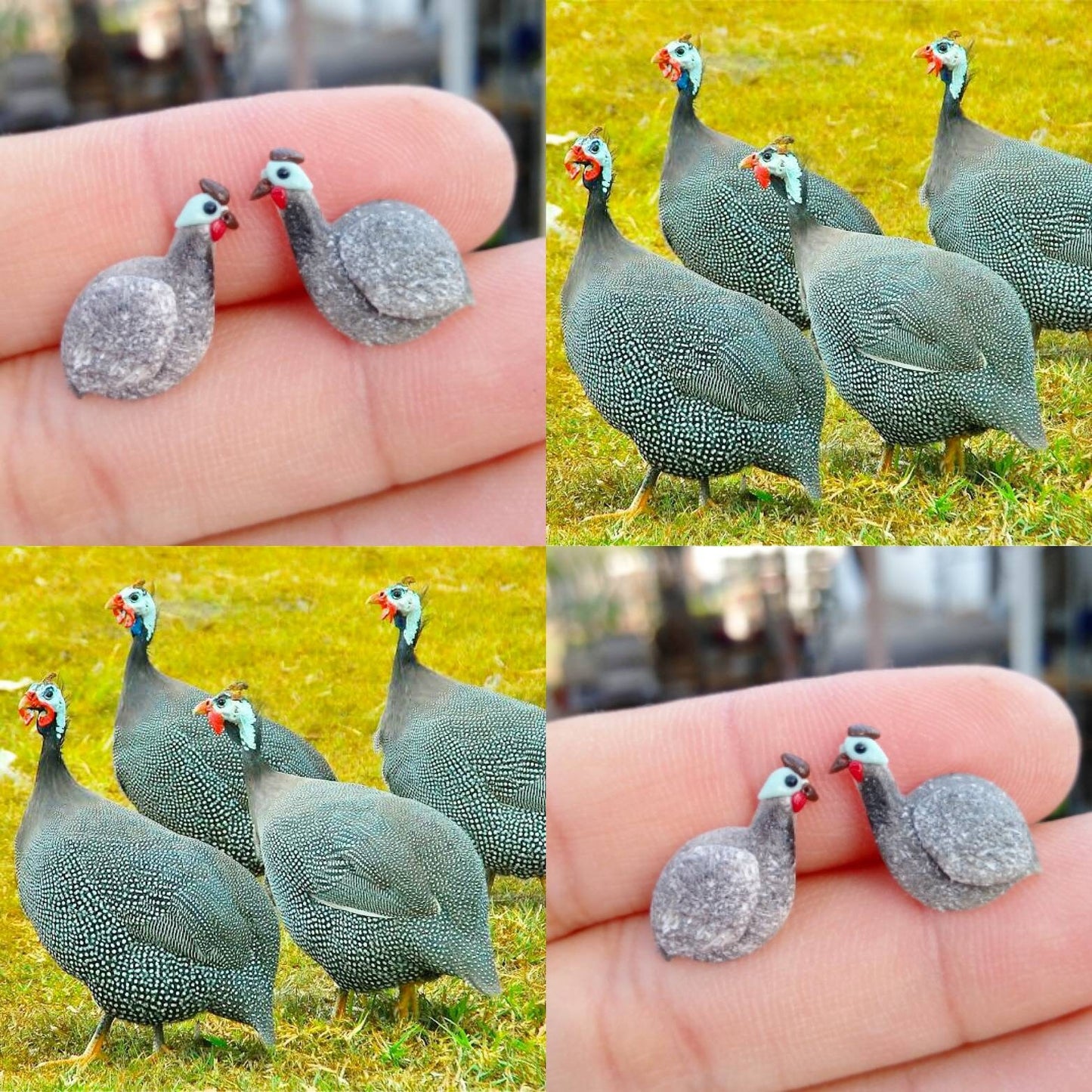 Guinea fowl bird stud earrings