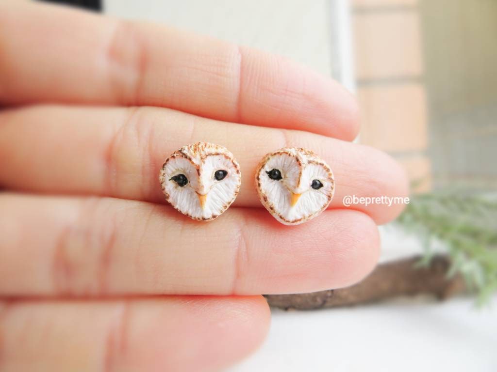 Snow Owl & Barn Owl Stud Earrings