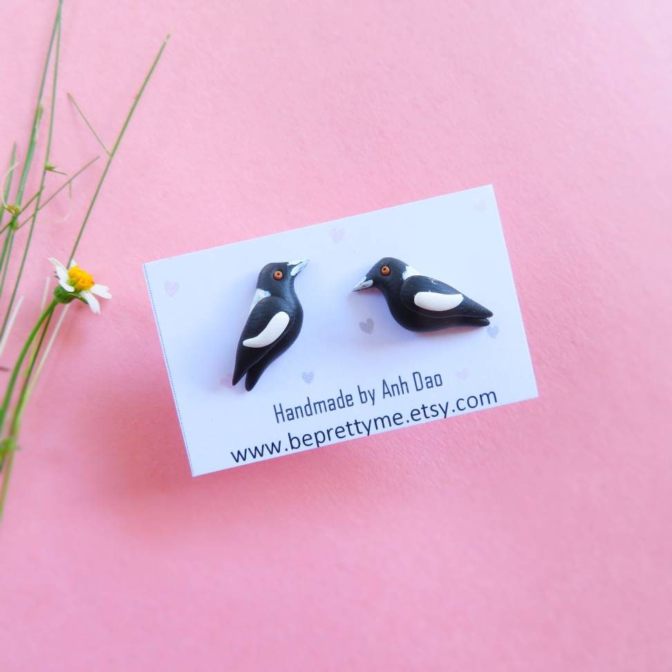 Magpie Bird Stud Earrings