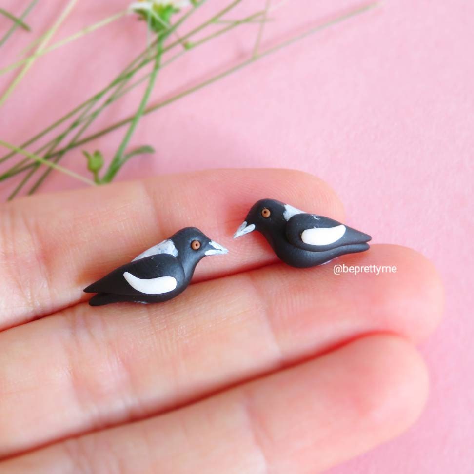 Magpie Bird Stud Earrings