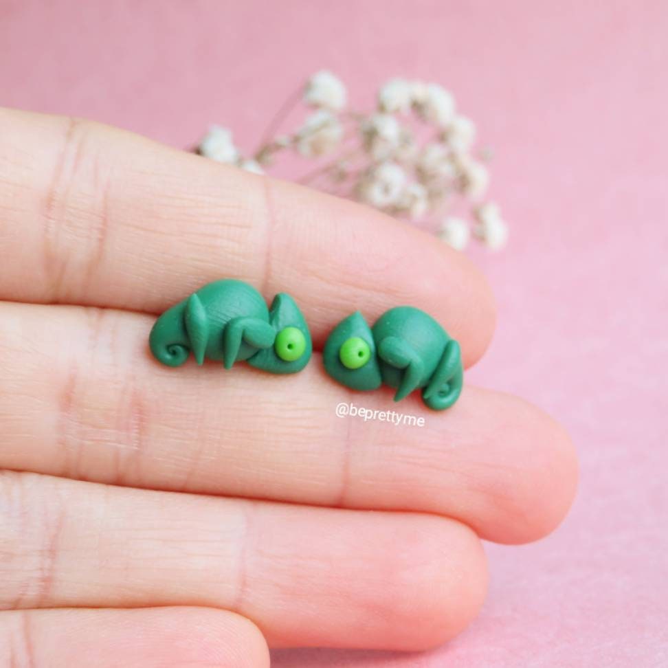 Super Green Chameleon Stud Earrings
