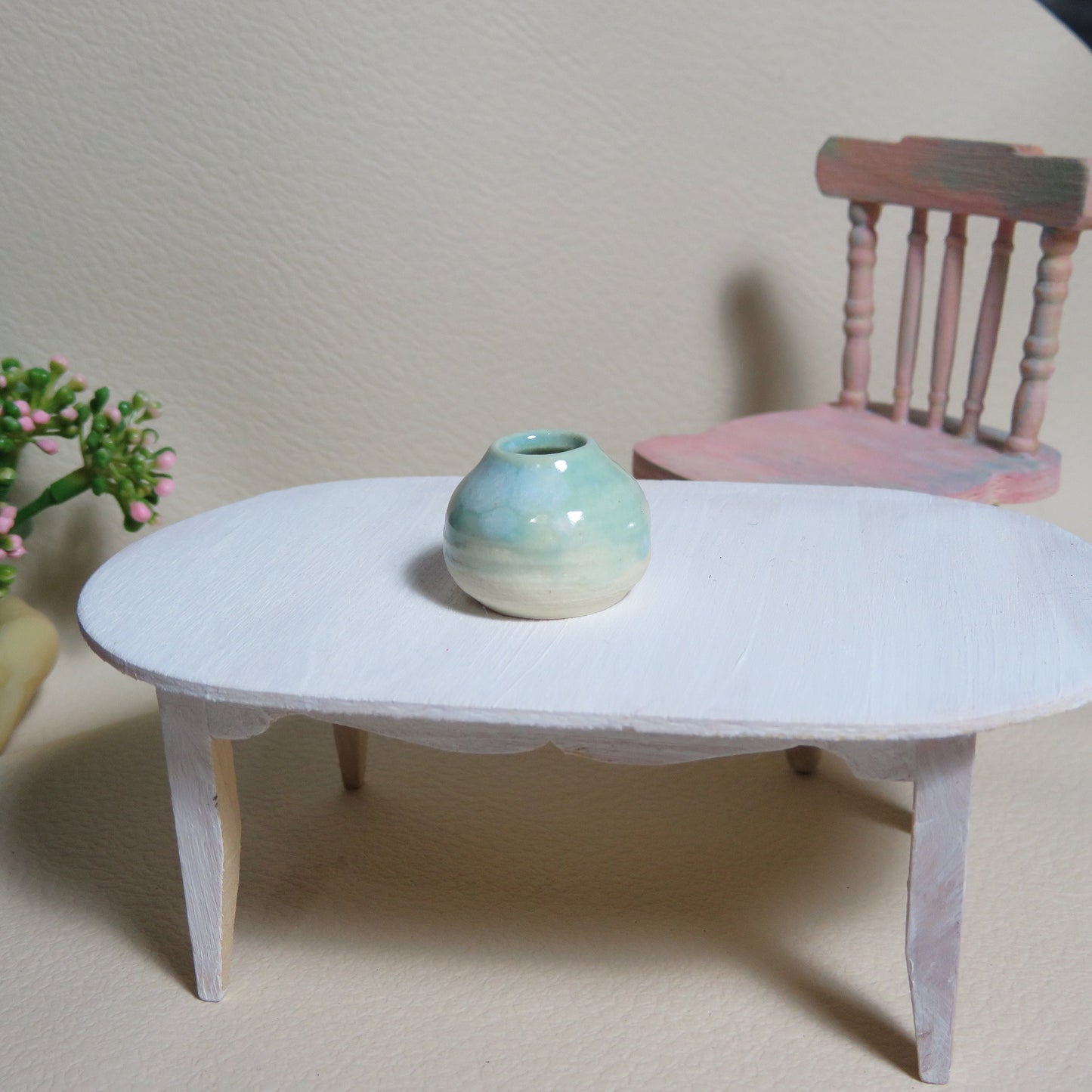 Handmade Miniature Pottery Vase. White. Hand thrown Miniature Ceramic. Beautiful Miniature Collectibles, Dollhouse