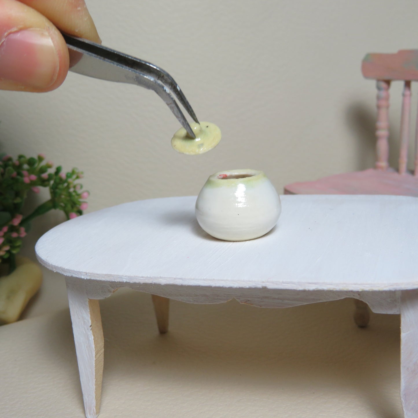 Handmade Miniature Round Lidded Pot. White. Hand thrown Miniature Ceramic. Beautiful Miniature Collectibles, Dollhouse