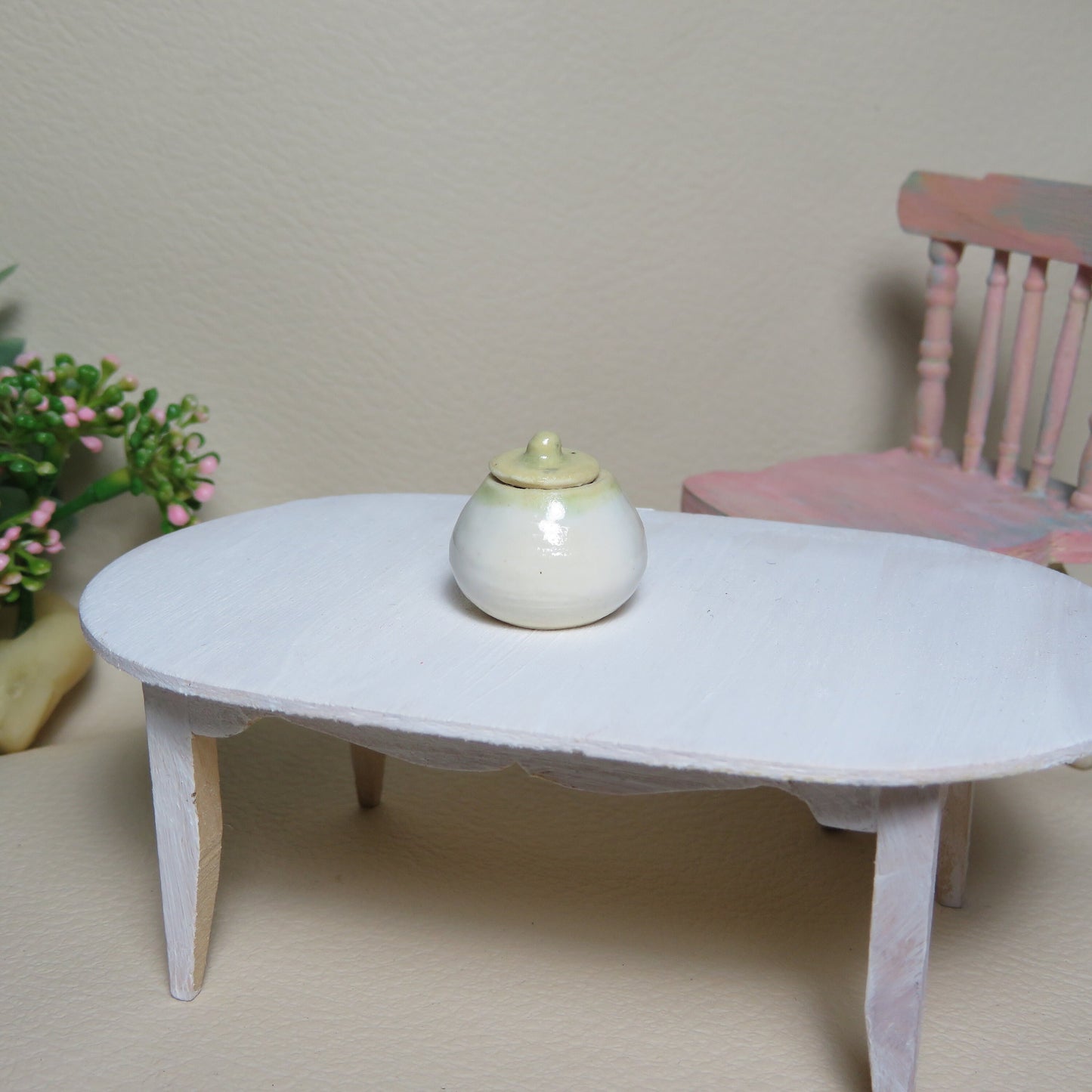 Handmade Miniature Round Lidded Pot. White. Hand thrown Miniature Ceramic. Beautiful Miniature Collectibles, Dollhouse