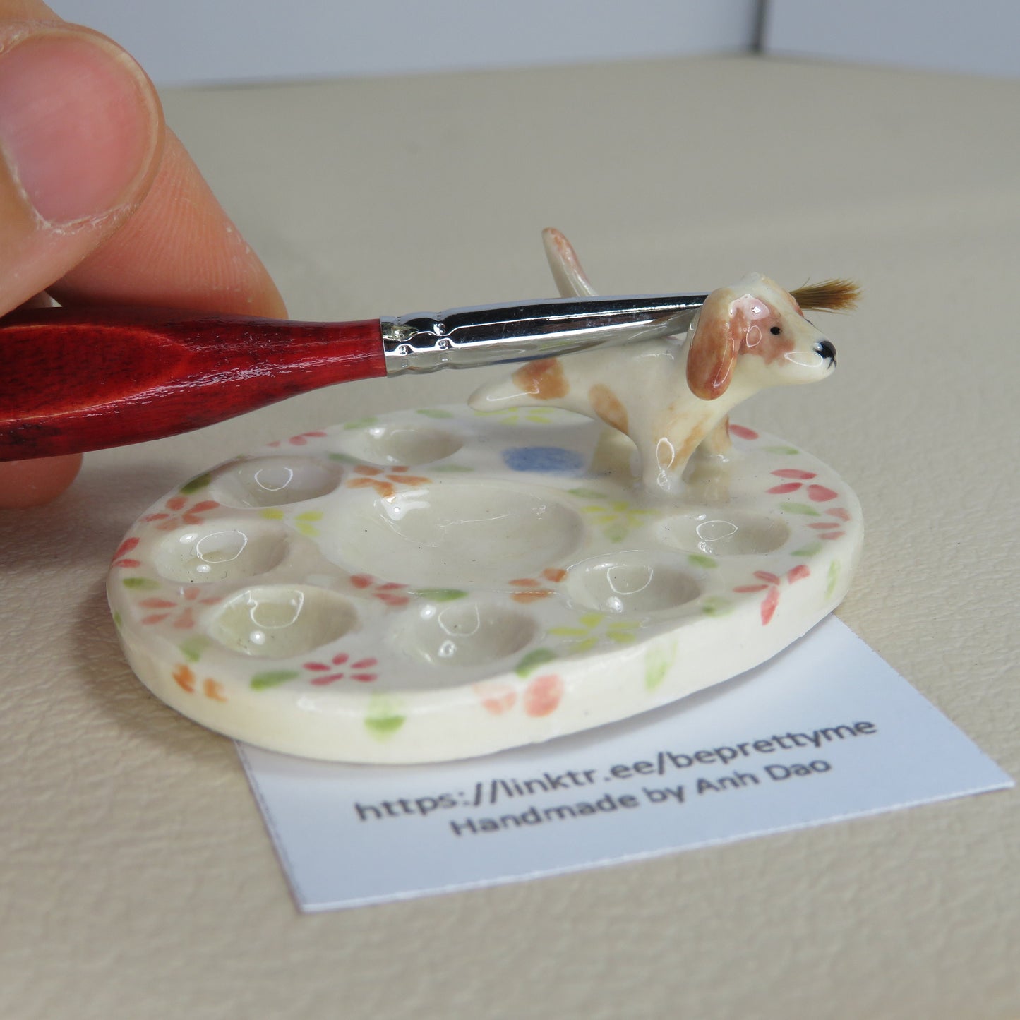Handmade Pottery Paint Palette. Puppy When Nature Calls. Ceramic Paint Dish. Beautiful Collectibles. Handbuilt Pottery. Special Gift.