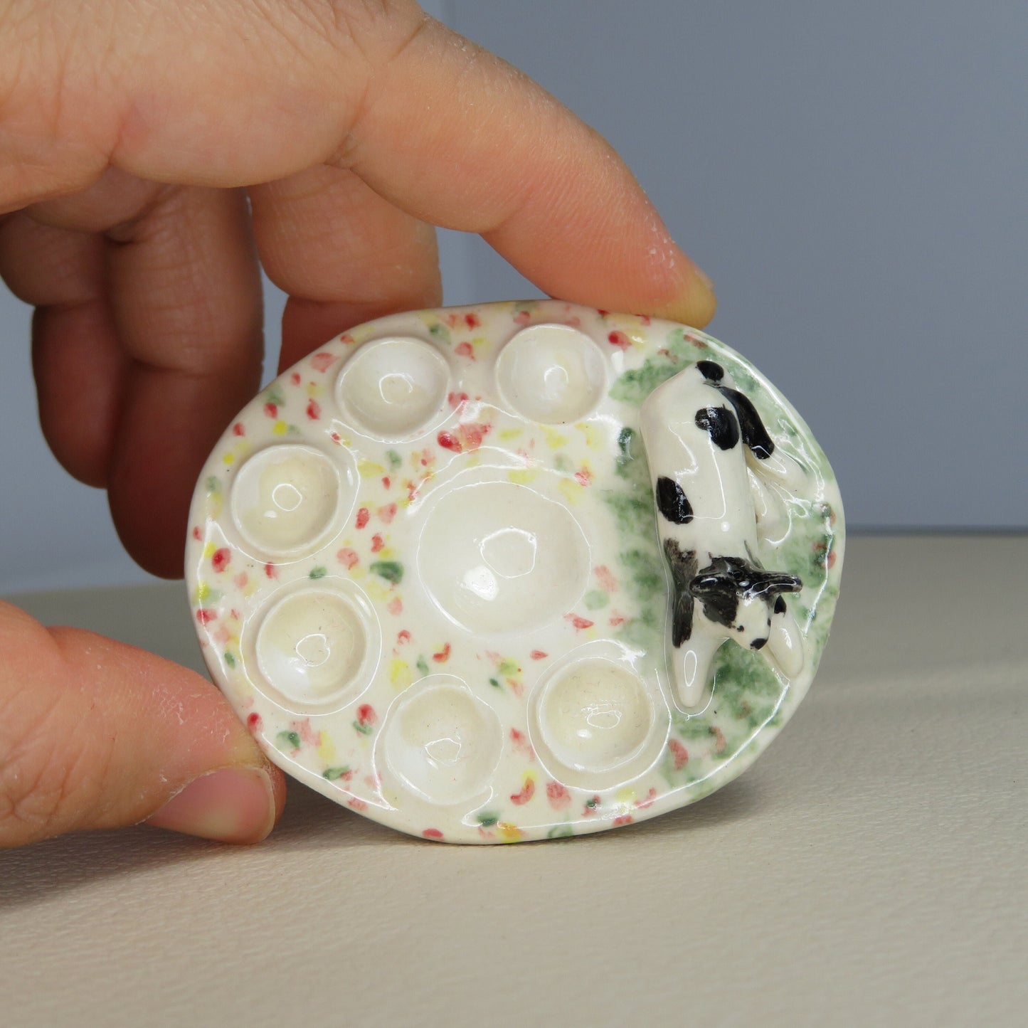 Handmade Pottery Paint Palette. Cute Puppy 3. Ceramic Paint Dish. Beautiful Collectibles. Handbuilt Pottery. Special Gift.