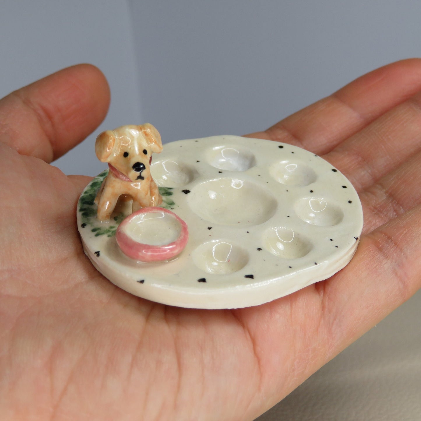 Handmade Pottery Paint Palette. Cute Puppy 2. Ceramic Paint Dish. Beautiful Collectibles. Handbuilt Pottery. Special Gift.