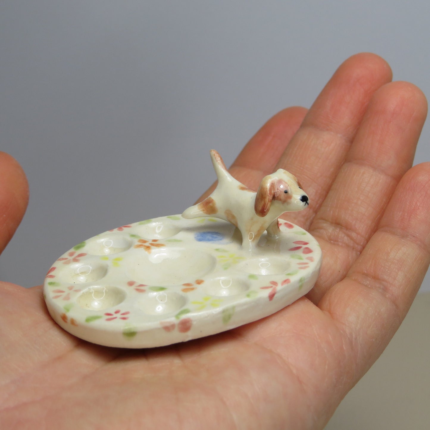 Handmade Pottery Paint Palette. Puppy When Nature Calls. Ceramic Paint Dish. Beautiful Collectibles. Handbuilt Pottery. Special Gift.