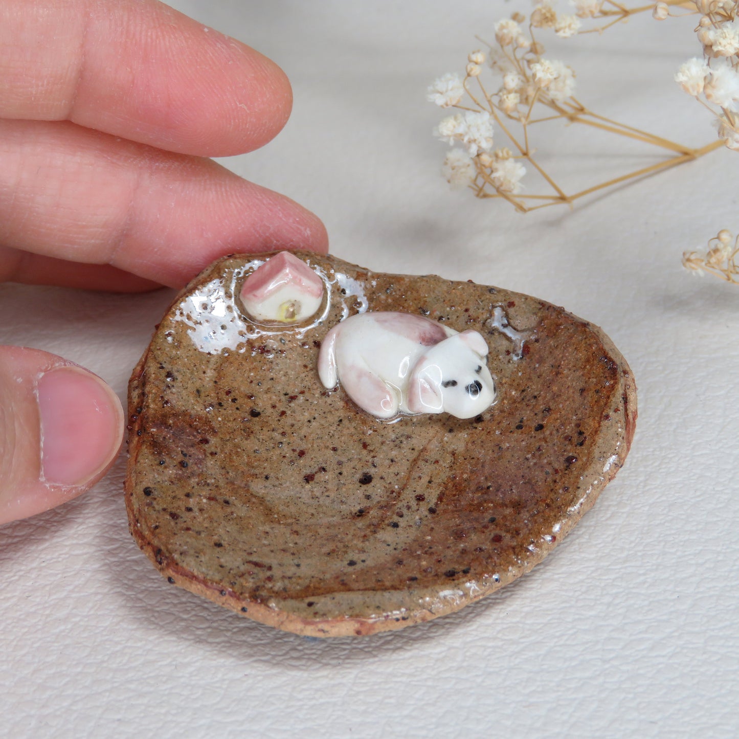 Handmade Pottery Trinket Dish. Cute Puppy 3. Jewelry Dish. Beautiful Collectibles. Hand built Pottery. Special Gift.