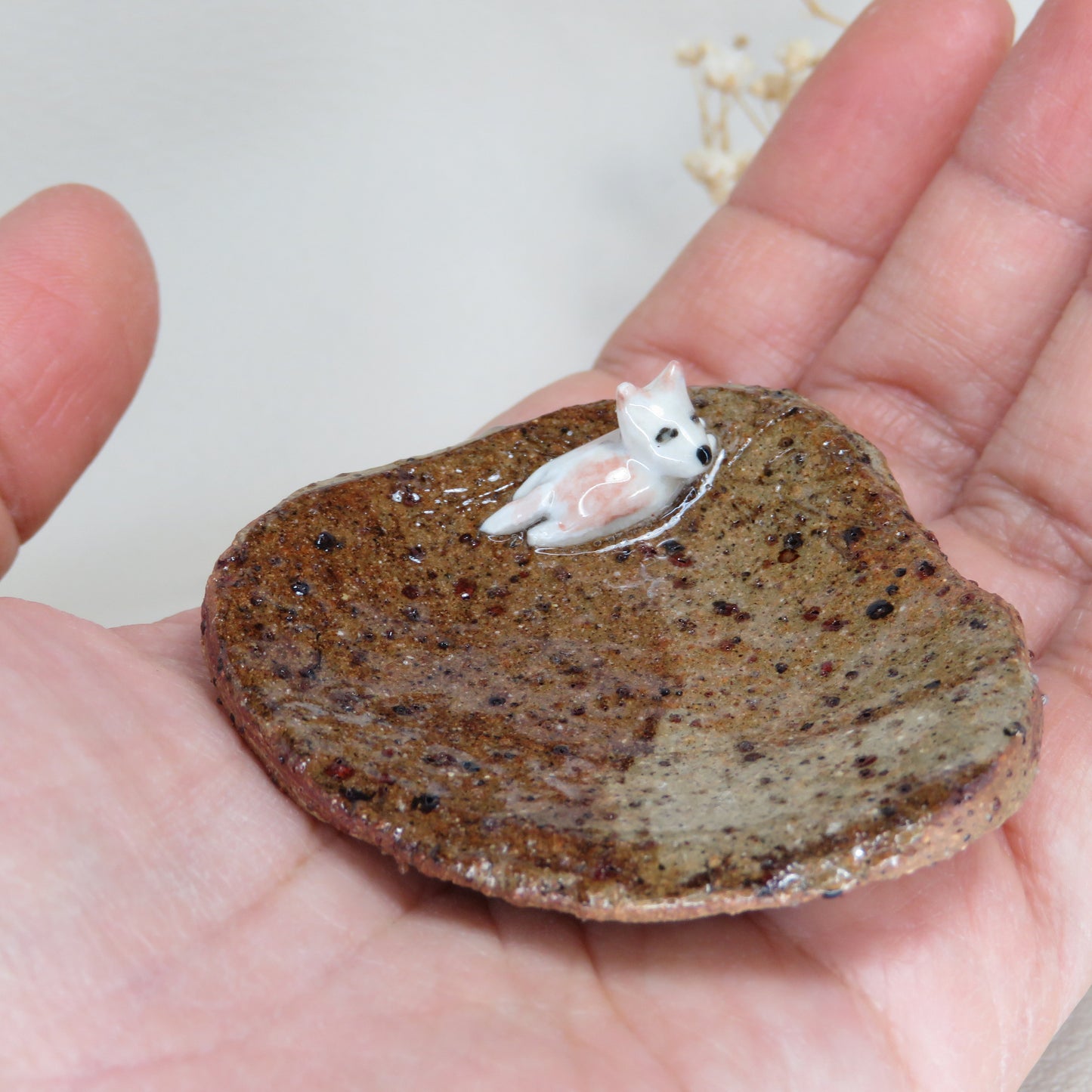 Handmade Pottery Trinket Dish. Cute Puppy 2. Jewelry Dish. Beautiful Collectibles. Handbuilt Pottery. Special Gift.
