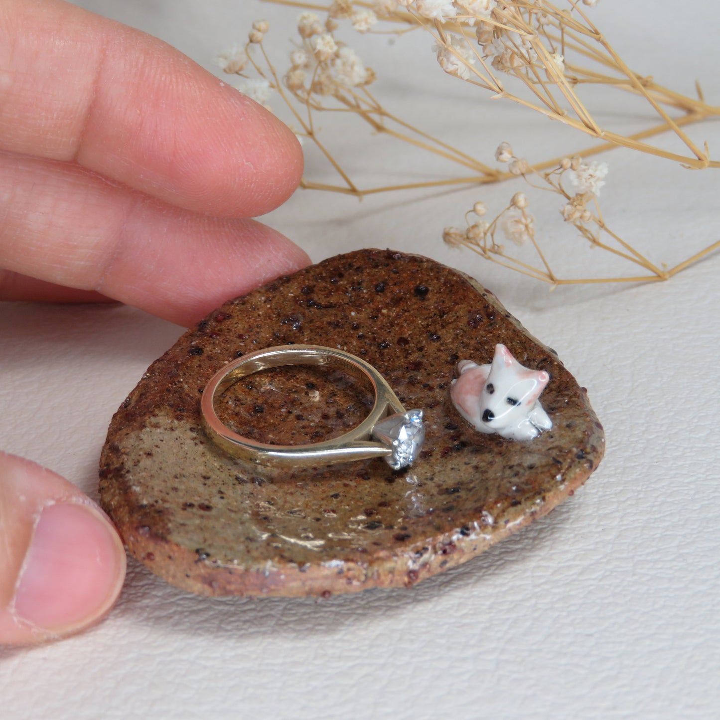 Handmade Pottery Trinket Dish. Cute Puppy 2. Jewelry Dish. Beautiful Collectibles. Handbuilt Pottery. Special Gift.