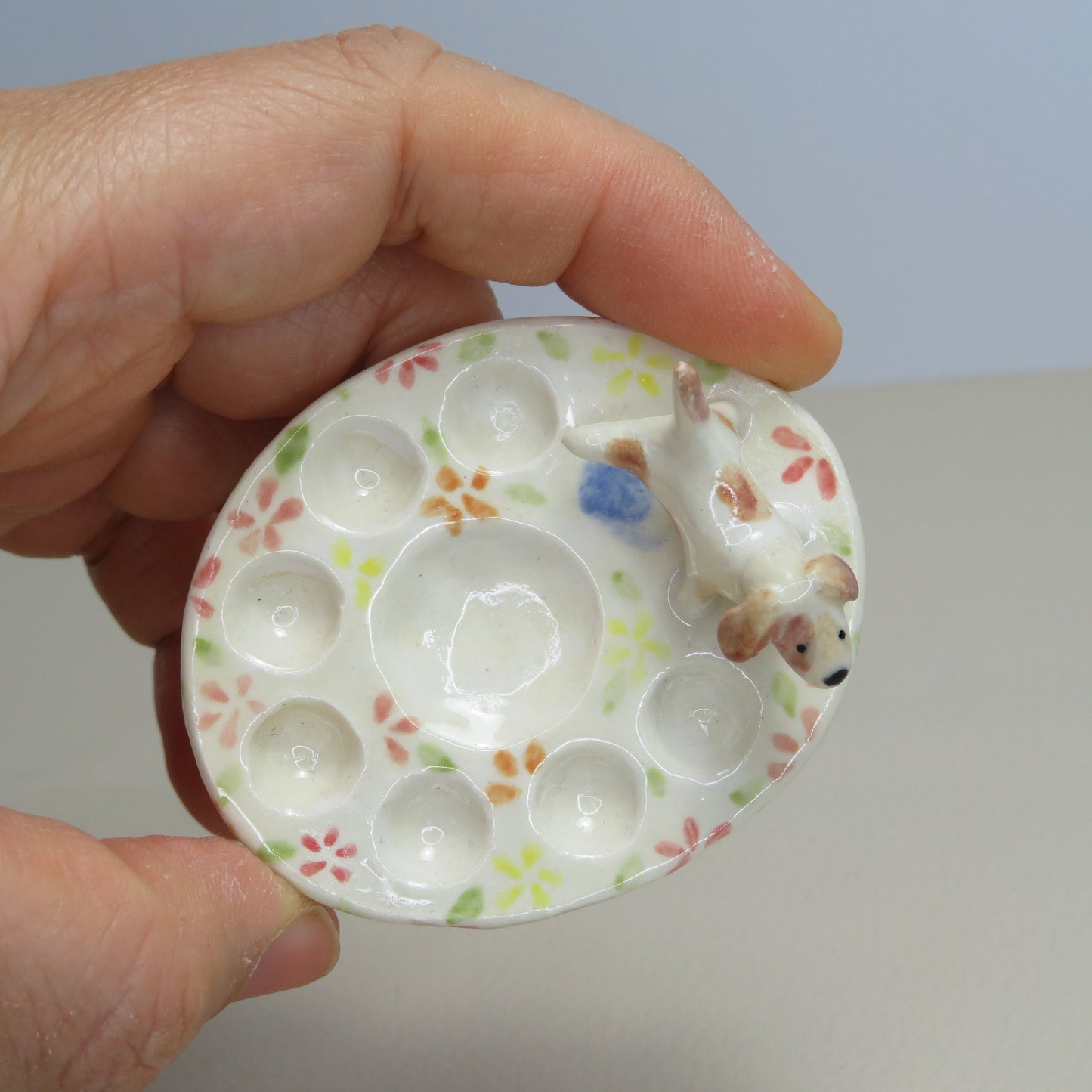 Handmade Pottery Paint Palette. Puppy When Nature Calls. Ceramic Paint Dish. Beautiful Collectibles. Handbuilt Pottery. Special Gift.
