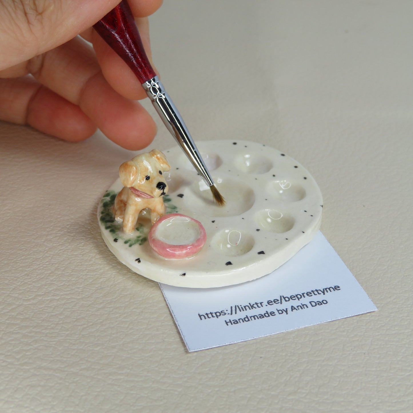 Handmade Pottery Paint Palette. Cute Puppy 2. Ceramic Paint Dish. Beautiful Collectibles. Handbuilt Pottery. Special Gift.