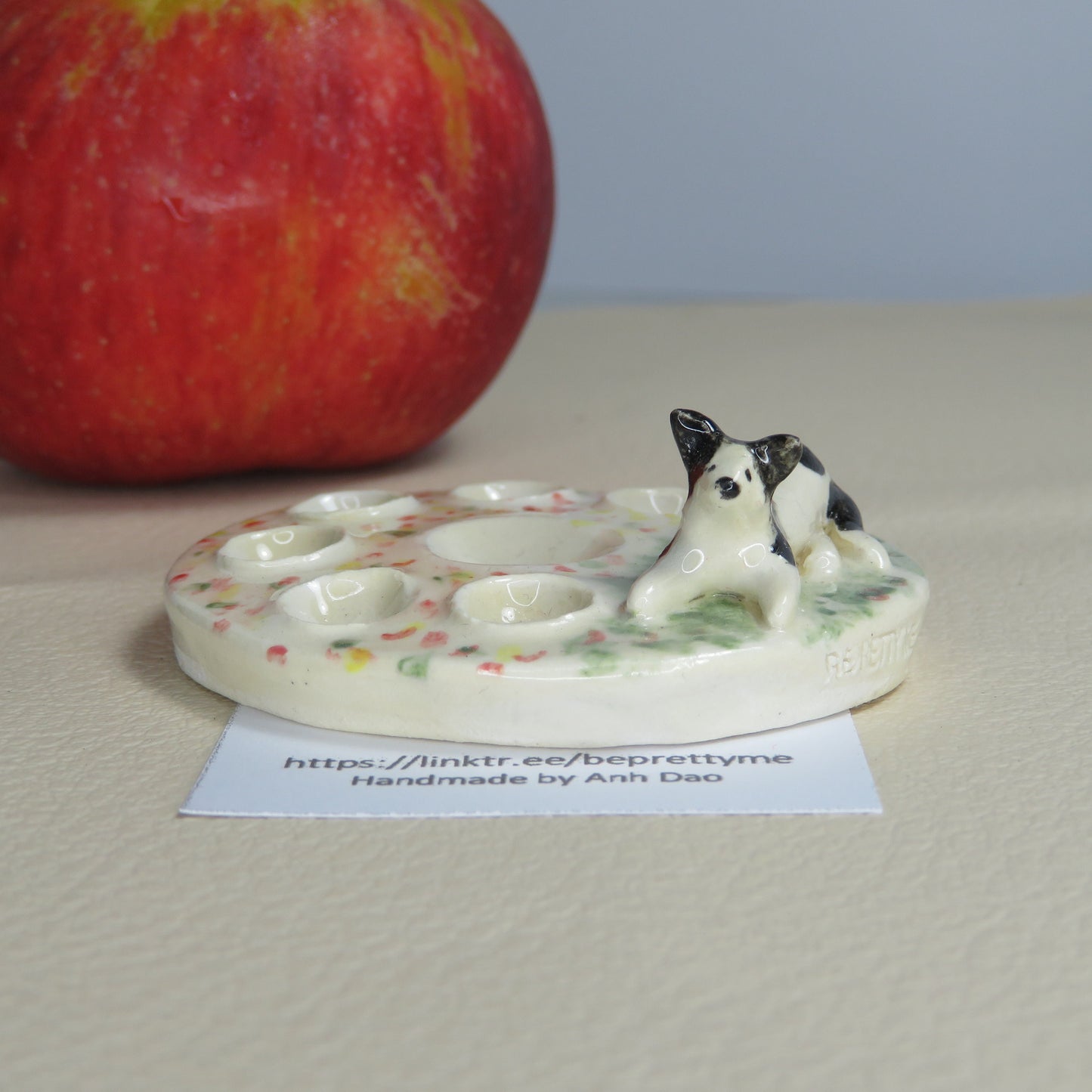Handmade Pottery Paint Palette. Cute Puppy 3. Ceramic Paint Dish. Beautiful Collectibles. Handbuilt Pottery. Special Gift.