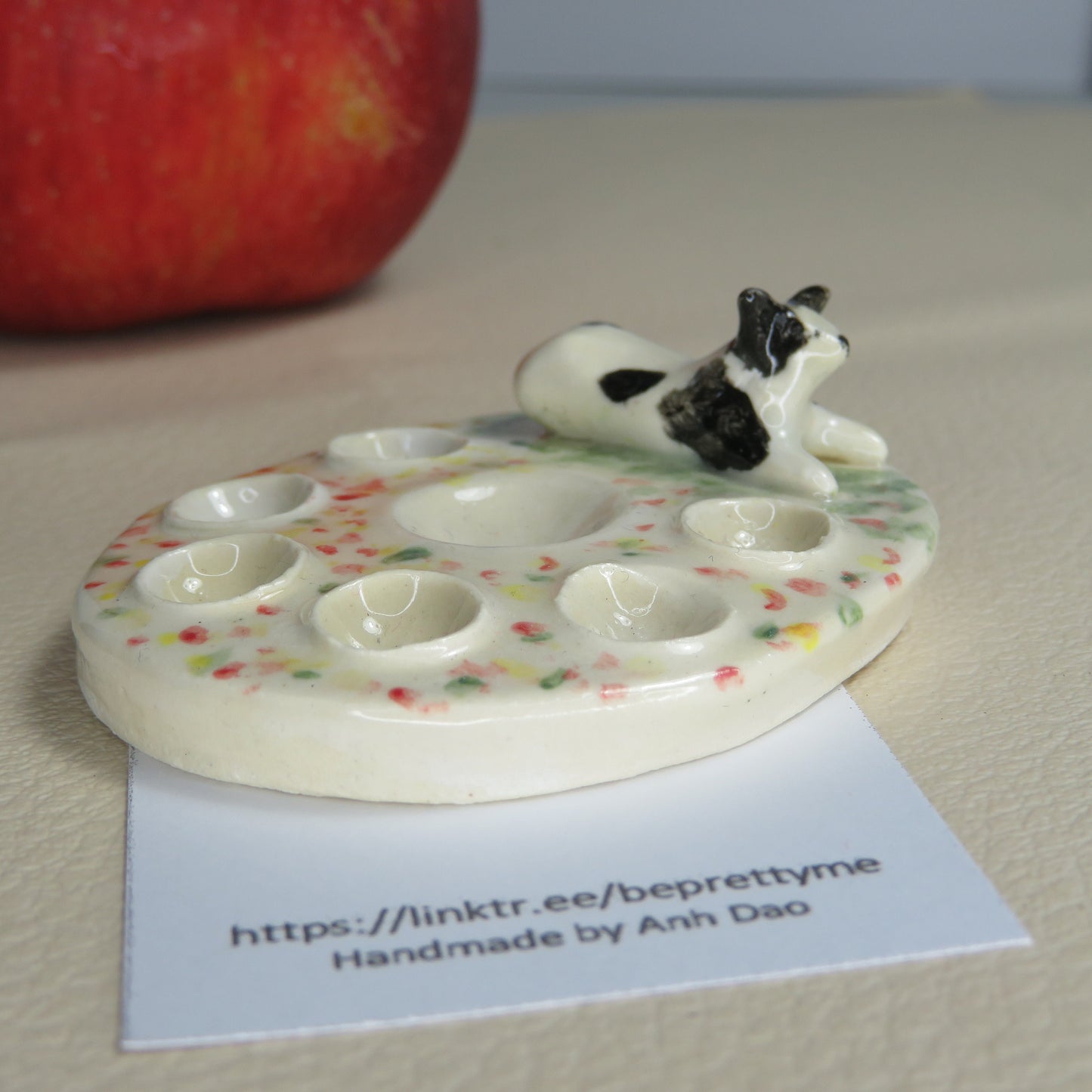 Handmade Pottery Paint Palette. Cute Puppy 3. Ceramic Paint Dish. Beautiful Collectibles. Handbuilt Pottery. Special Gift.