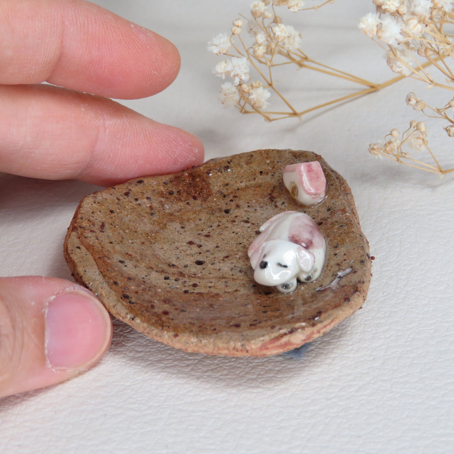 Handmade Pottery Trinket Dish. Cute Puppy 3. Jewelry Dish. Beautiful Collectibles. Hand built Pottery. Special Gift.