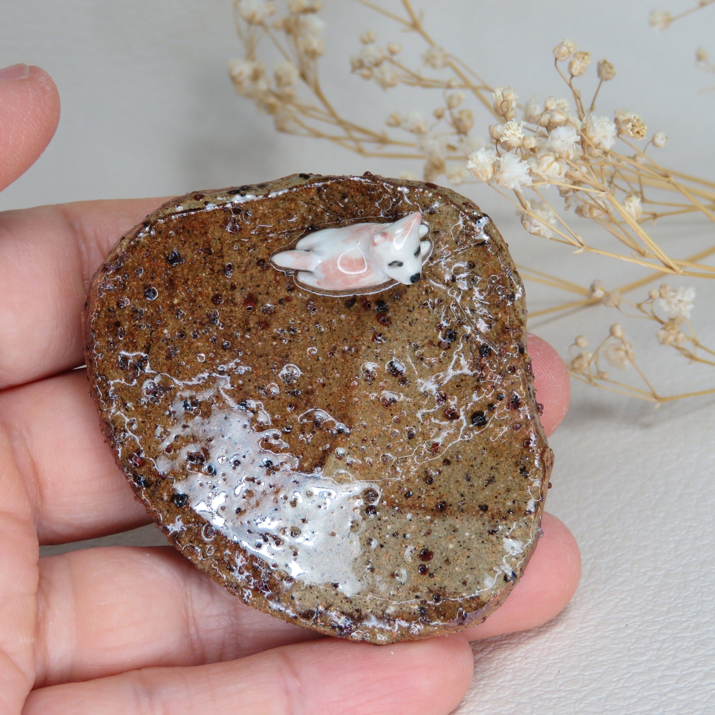 Handmade Pottery Trinket Dish. Cute Puppy 2. Jewelry Dish. Beautiful Collectibles. Handbuilt Pottery. Special Gift.