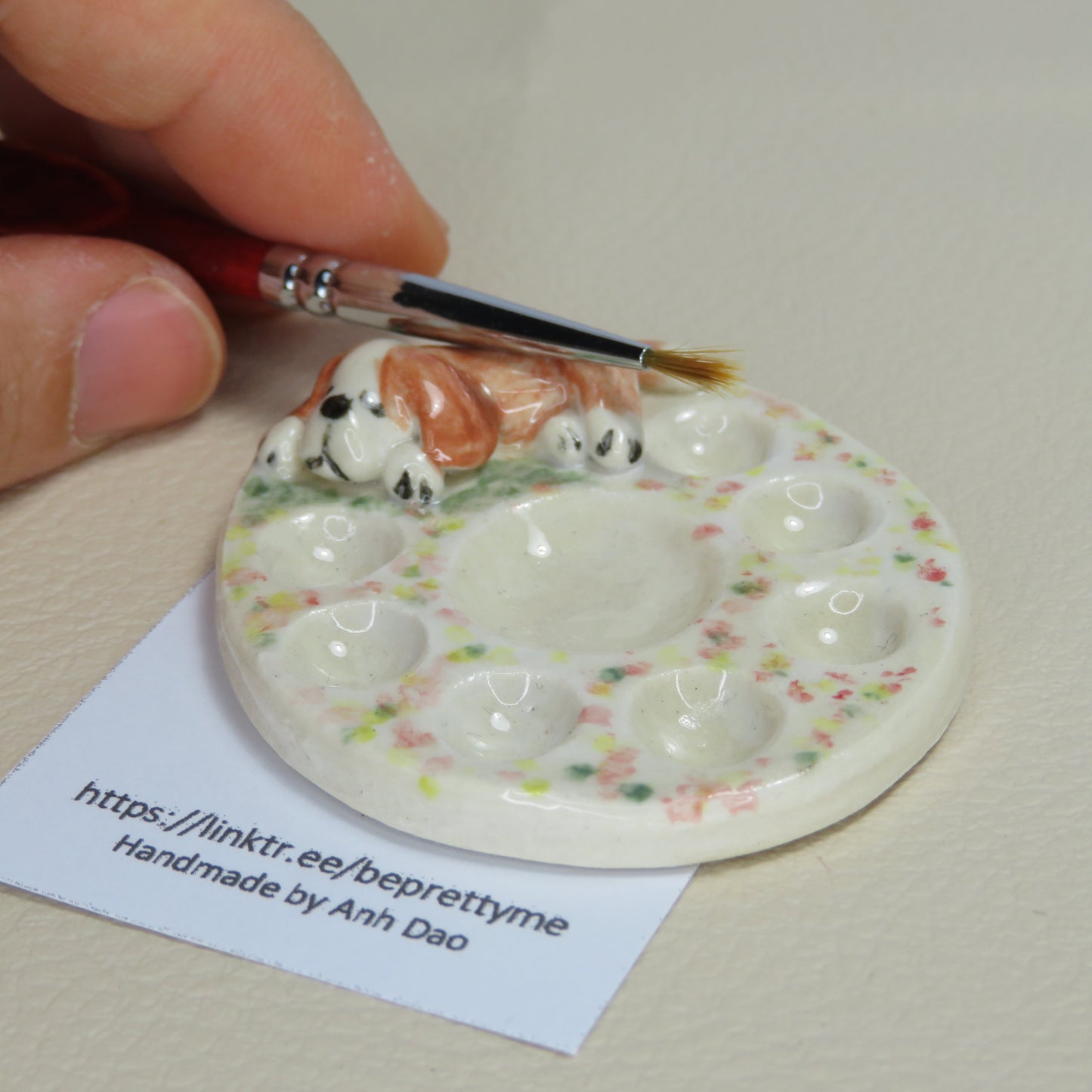 Handmade Pottery Paint Palette. Cute Puppy 1. Ceramic Paint Dish. Beautiful Collectibles. Handbuilt Pottery. Special Gift.