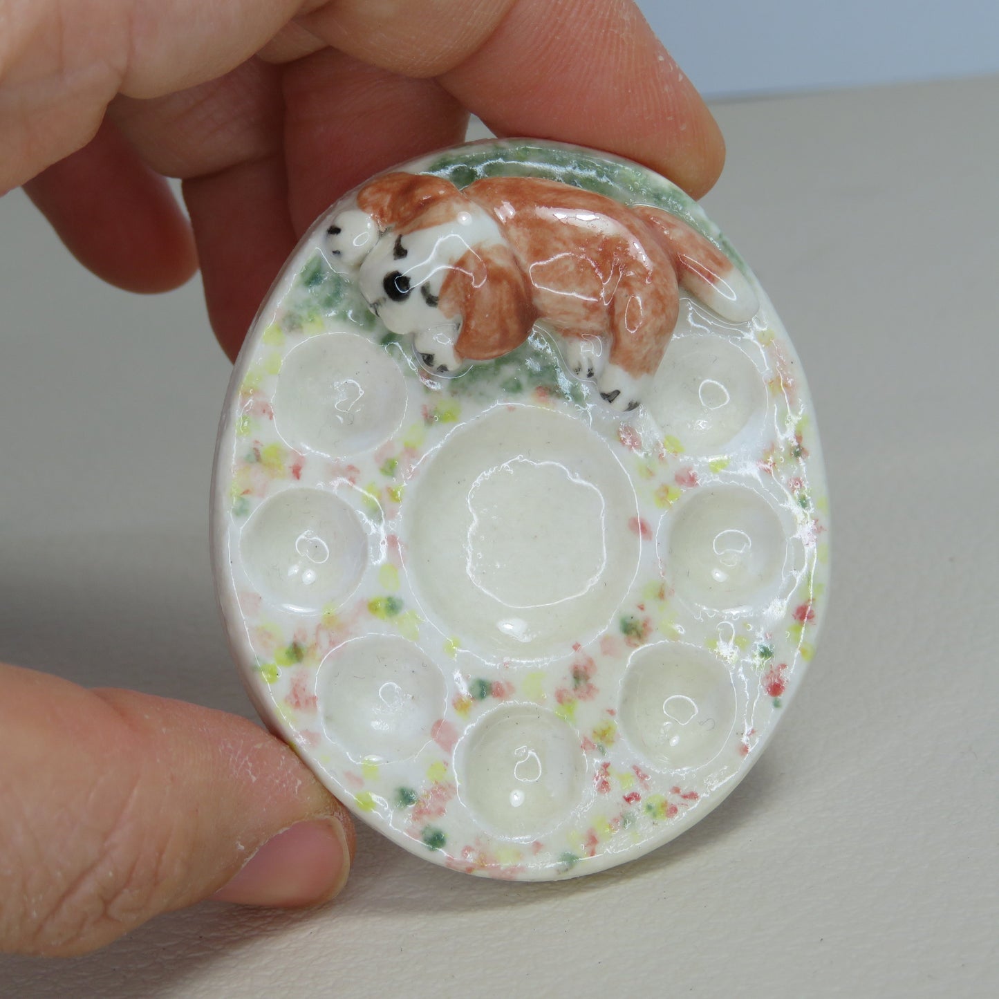 Handmade Pottery Paint Palette. Cute Puppy 1. Ceramic Paint Dish. Beautiful Collectibles. Handbuilt Pottery. Special Gift.