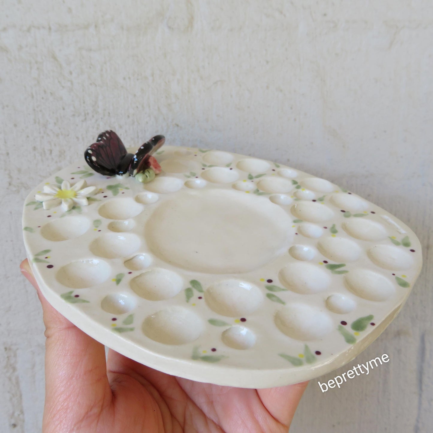 Handmade Pottery Paint Palette. Butterfly Brush Rest. Ceramic Paint Dish. Beautiful Collectibles. Handbuilt Pottery. Special Gift.