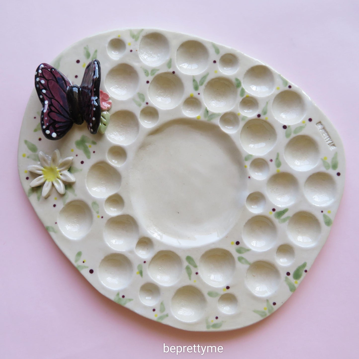 Handmade Pottery Paint Palette. Butterfly Brush Rest. Ceramic Paint Dish. Beautiful Collectibles. Handbuilt Pottery. Special Gift.