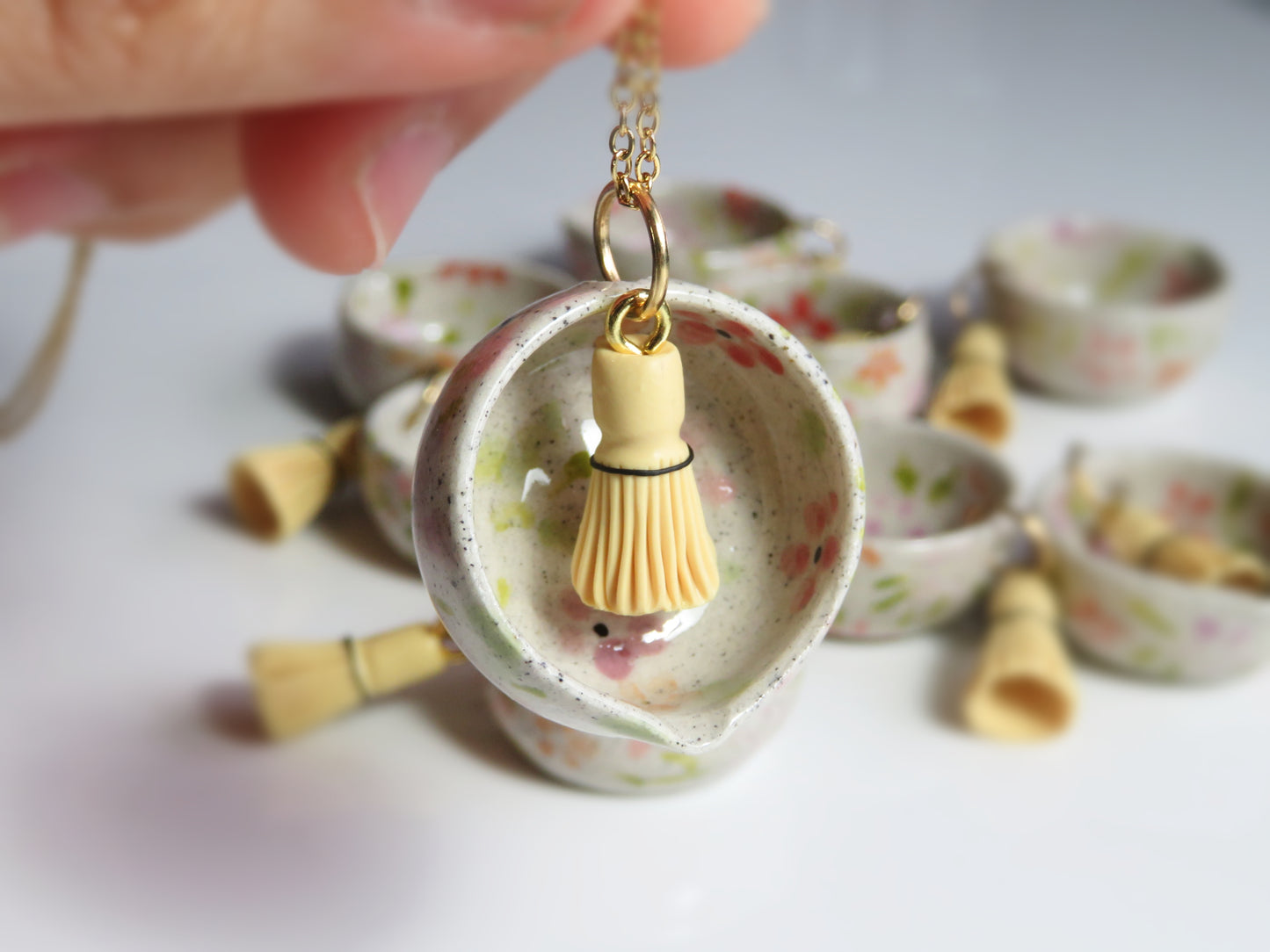 Ceramic Matcha Bowl Pendants. Green Tea Jewellery. Matcha Bowl Charms. Gift for Matcha Fan. Beautiful Miniature Collectibles