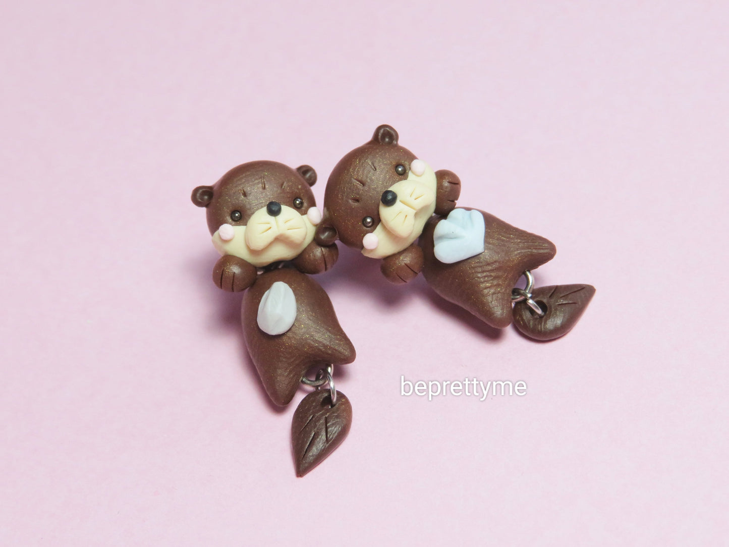 Cute Otter Dangle Earrings. Polymer Clay. Stainless Steel. Best gift for animal lovers.
