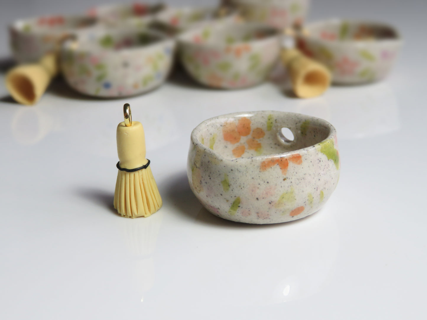 Ceramic Matcha Bowl Pendants. Green Tea Jewellery. Matcha Bowl Charms. Gift for Matcha Fan. Beautiful Miniature Collectibles