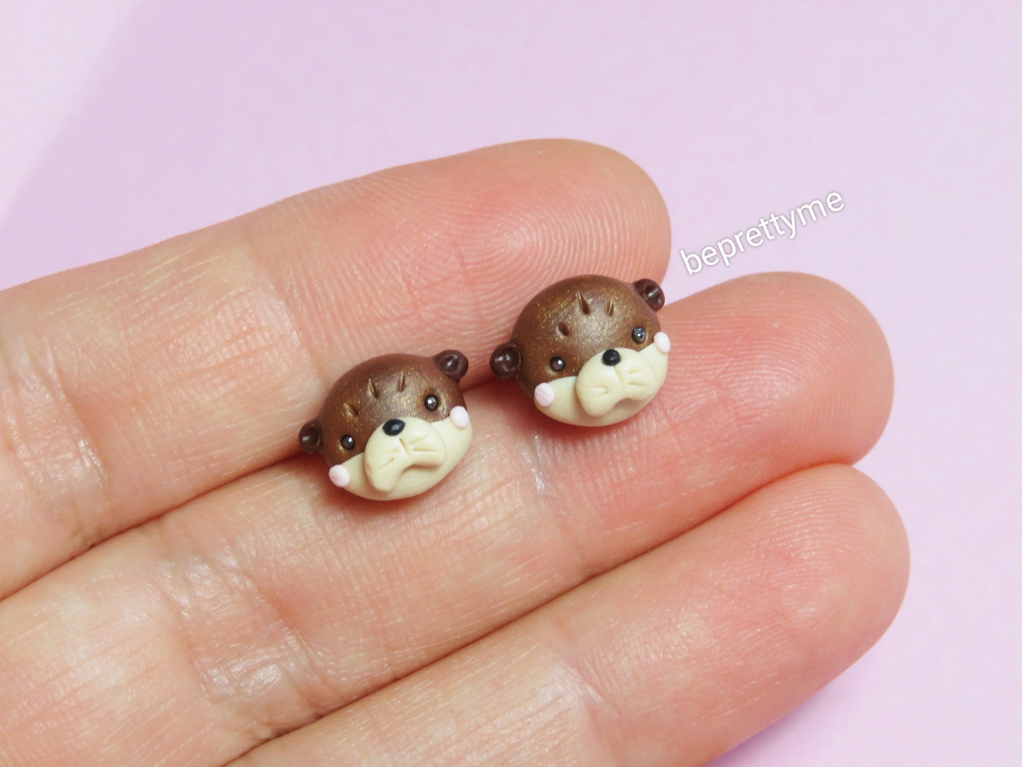 Cute Otter Stud Earrings. Polymer Clay. Stainless Steel. Best gift for animal lovers.