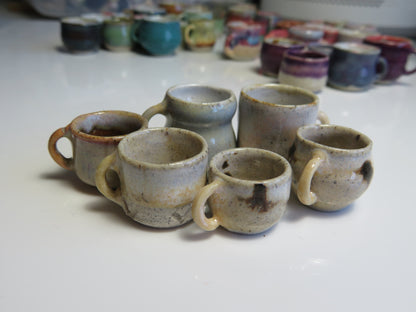 Handmade Miniature Pottery Coffee/ Tea Mugs. Winter Wood & Opal Tone. Hand thrown Miniature Ceramic. Beautiful Miniature Collectibles, Dollhouse, Pendants