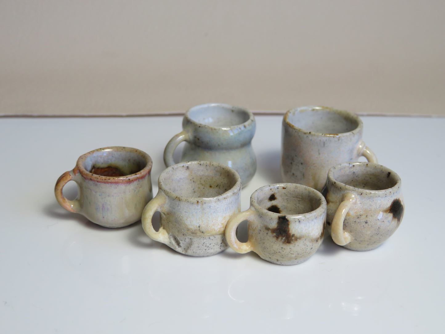 Handmade Miniature Pottery Coffee/ Tea Mugs. Winter Wood & Opal Tone. Hand thrown Miniature Ceramic. Beautiful Miniature Collectibles, Dollhouse, Pendants