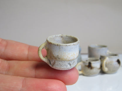 Handmade Miniature Pottery Coffee/ Tea Mugs. Winter Wood & Opal Tone. Hand thrown Miniature Ceramic. Beautiful Miniature Collectibles, Dollhouse, Pendants