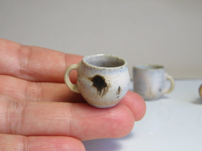 Handmade Miniature Pottery Coffee/ Tea Mugs. Winter Wood & Opal Tone. Hand thrown Miniature Ceramic. Beautiful Miniature Collectibles, Dollhouse, Pendants