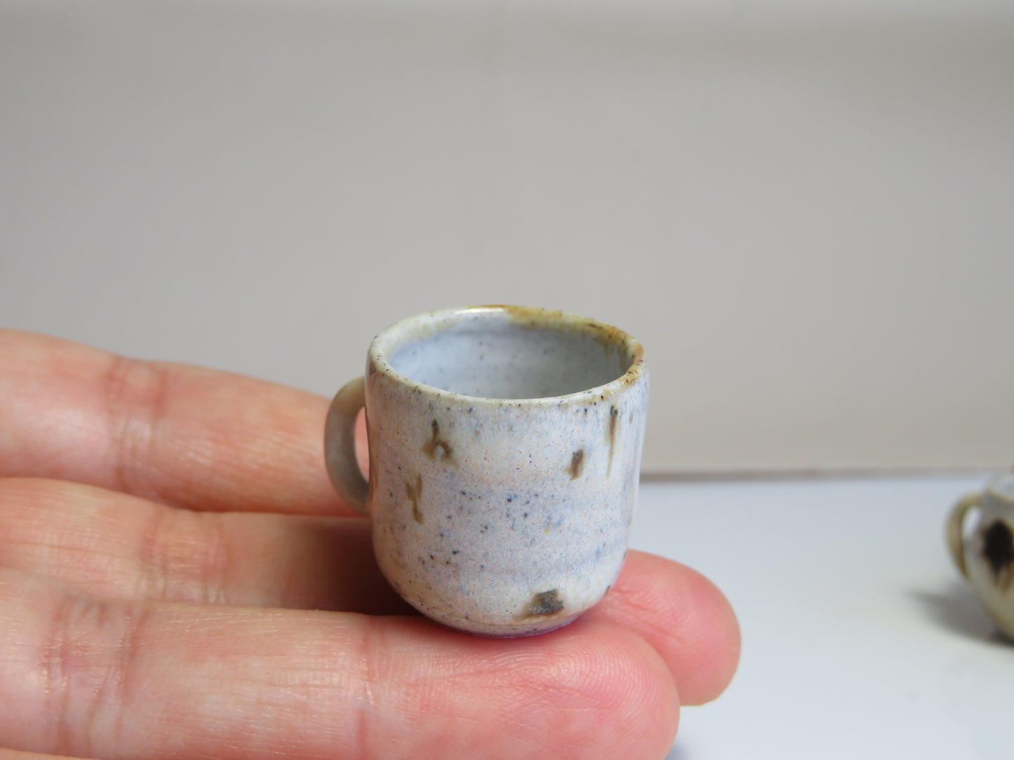 Handmade Miniature Pottery Coffee/ Tea Mugs. Winter Wood & Opal Tone. Hand thrown Miniature Ceramic. Beautiful Miniature Collectibles, Dollhouse, Pendants