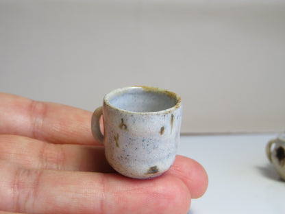 Handmade Miniature Pottery Coffee/ Tea Mugs. Winter Wood & Opal Tone. Hand thrown Miniature Ceramic. Beautiful Miniature Collectibles, Dollhouse, Pendants